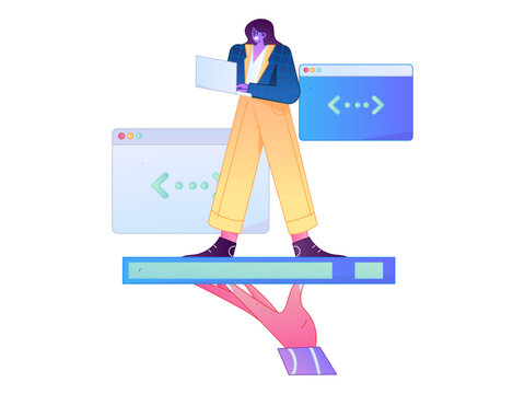 Programming teaching development flat character vector concept operation hand drawn illustration
