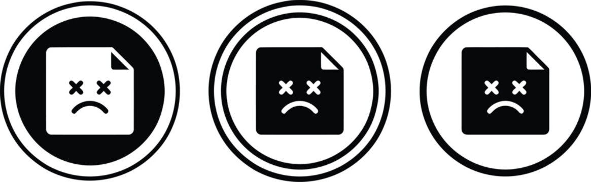 Black and white icons of sad file documents for error messages