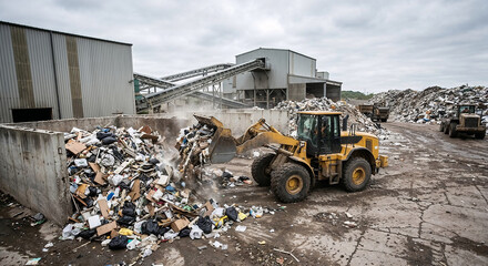 Fototapeta premium Industrial machinery processing waste at a large recycling facility.
