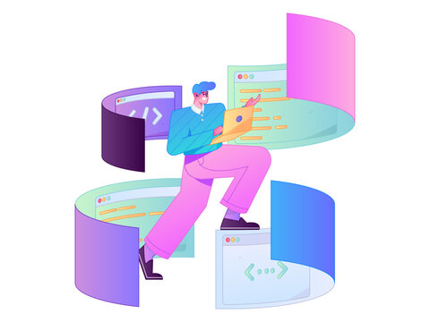 Programming teaching development flat character vector concept operation hand drawn illustration
