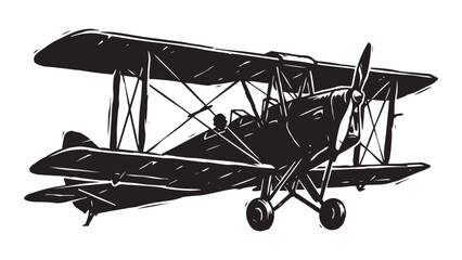Monochrome Biplane Illustration in Silhouette Style © MDRAKIB