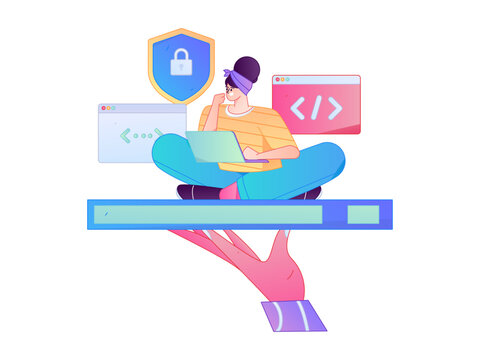 Programming teaching development flat character vector concept operation hand drawn illustration
