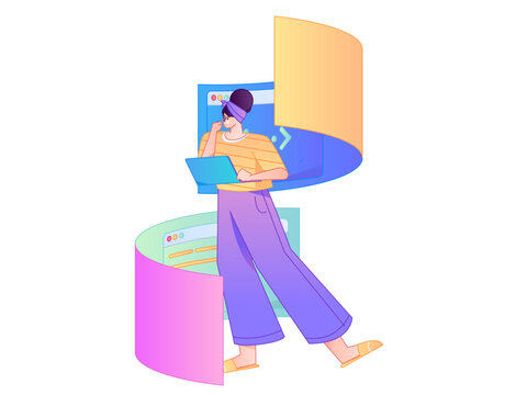 Programming teaching development flat character vector concept operation hand drawn illustration
