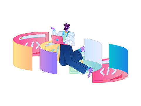 Programming teaching development flat character vector concept operation hand drawn illustration
