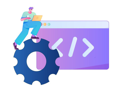 Programming teaching development flat character vector concept operation hand drawn illustration
