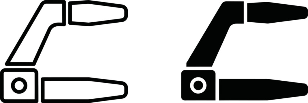 Spring clamp icon outline and solid fill on white background for graphic design projects