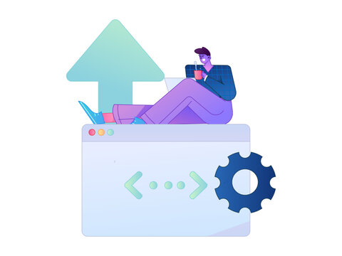 Programming teaching development flat character vector concept operation hand drawn illustration
