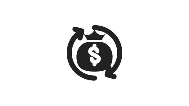 Dynamic illustration of a money bag within a cyclical arrow, symbolizing financial transactions, returns, refunds, or continuous cash flow in business and digital finance
