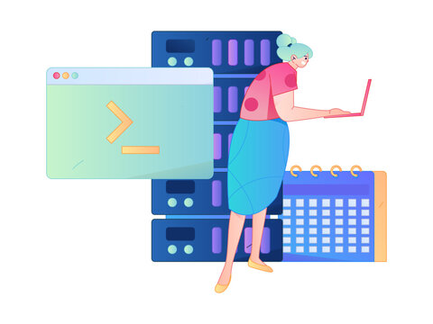 Programming teaching development flat character vector concept operation hand drawn illustration
