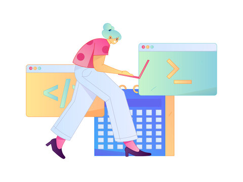 Programming teaching development flat character vector concept operation hand drawn illustration

