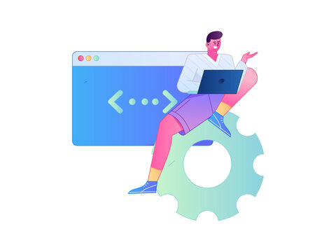 Programming teaching development flat character vector concept operation hand drawn illustration
