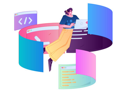 Programming teaching development flat character vector concept operation hand drawn illustration
