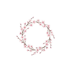 Fototapeta premium Delicate Cherry Blossom Branches Arranged in a Circular Wreath