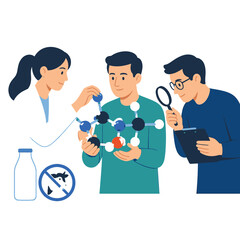 Obraz premium Scientists and researchers analyzing molecular structure in a laboratory setting.
