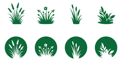 Fototapeta premium Grass vector set, fresh spring meadow elements nature. Natural lawn vector illustration. Green plant symbol representing outdoor vegetation and landscaping.