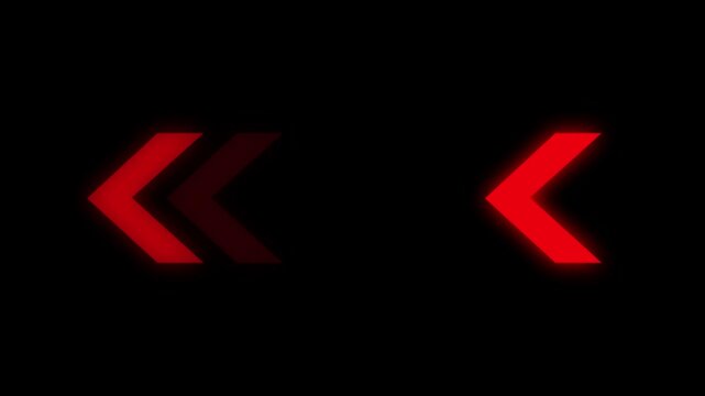 Abstract glowing neon arrow indicator for digital navigation, futuristic glowing direction pointer, interactive motion graphic element for online interfaces, red arrows moving right to left.