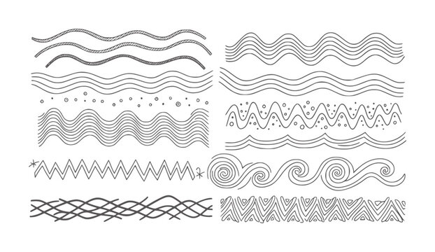 Collection of hand drawn wavy lines and decorative borders wave pattern doodle