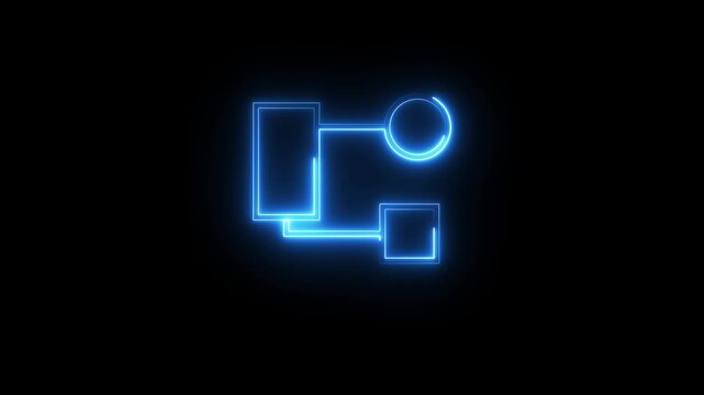 Glowing blue neon flowchart icon indicating digital connectivity and data workflow.