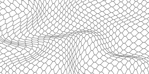 Fishing or soccer net. Repeated hexagon pattern. Black wired mesh texture isolated on white background. Metallic or fabric fence, cage or lattice structure. Vector graphic Illustration. © BAHAYA