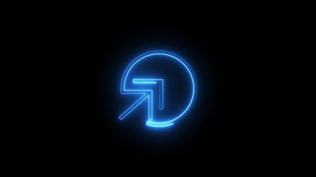 Neon blue glowing arrow icon appearing inside circular frame on black background.