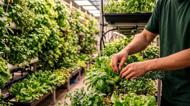 Asian Man Cultivating Vertical Garden for Sustainable Business Growth