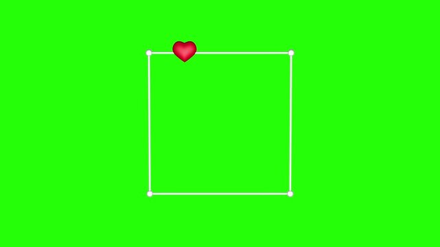Animated motion graphics breathing guide featuring a square line pulsing on a chroma key green screen background with a red heart icon moving along the perimeter. Ideal overlay tool for videos about b
