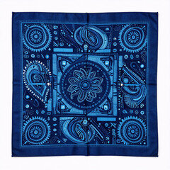 Naklejka premium Editorial Illustration Pattern Quilt. Stylized, Abstract Pattern Showcasing A Blue Paisley Bandana Fabric Patchwork Design