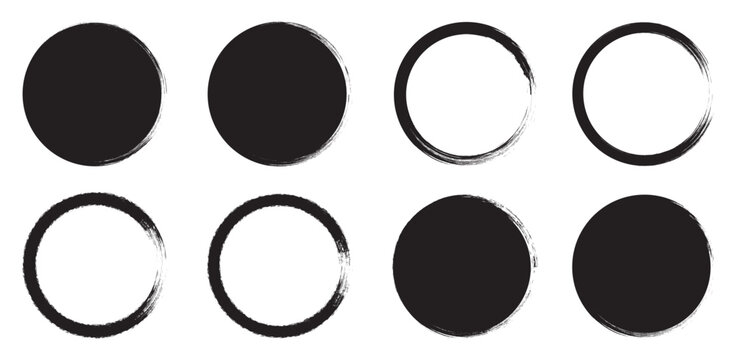 Abstract grunge paint brush stroke set. Vector black grunge circles shapes on a white background.