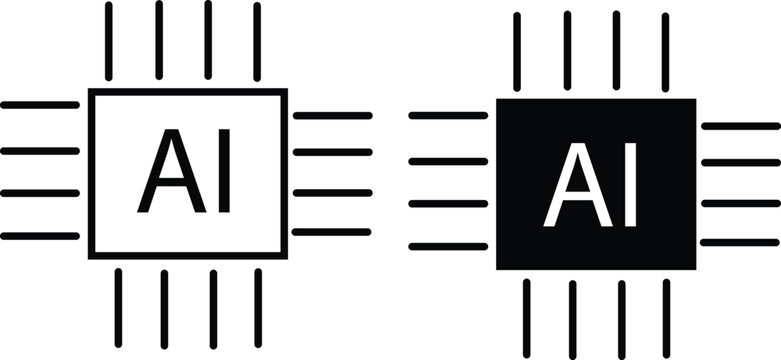 AI processor icon pack. Mobile computing tech layout design. Smart semiconductor microchip graphics. Deep learning hardware accelerator symbols. 
