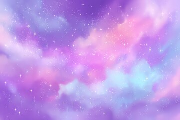 Fototapeta premium Dreamy Pastel Galaxy Swirls Soft Clouds Pink Purple Blue Hues with Twinkling Stars and Sparkles Magical Cosmic Atmosphere Background