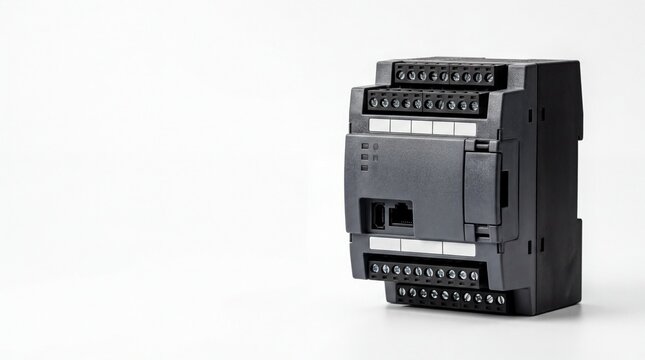 Industrial PLC Module Isolated on White Background for Technology Presentations and Engineering