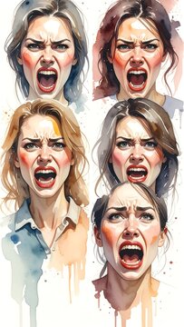 Collection of furious faces expressing intense anger and outrage