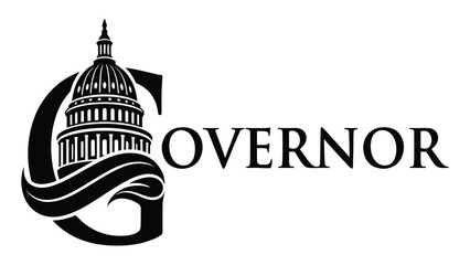 Governor logo design features a classical dome building integrated with elegant letter typography. © sajida
