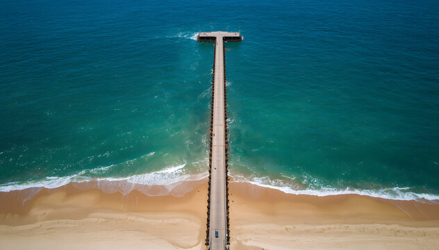 Aerial View of Pimentel Pier Extending into Pacific Ocean, Chiclayo, Peru
