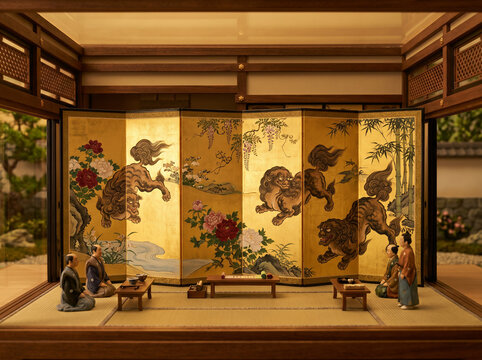 Kanō Eitoku's Chinese Lions Screen (Karajishi-zu Byōbu) Wide Environmental Miniature Diorama
