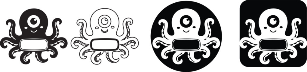 Fototapeta premium Cute one eyed octopus monster character icon set with four design variations vector illustration