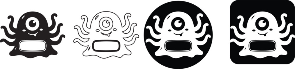 Smiling one eyed cyclops octopus monster creature with multiple tentacles text frame banner © Nusrat