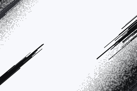 Abstract grunge halftone lines on monochrome background, black white