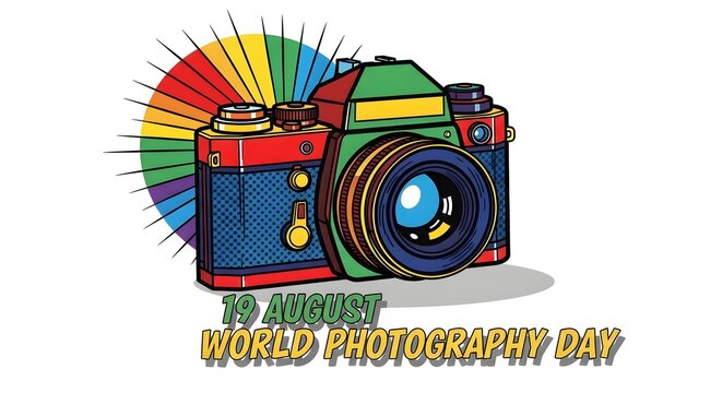 Vintage single lens reflex camera illustration for world photography day celebration
