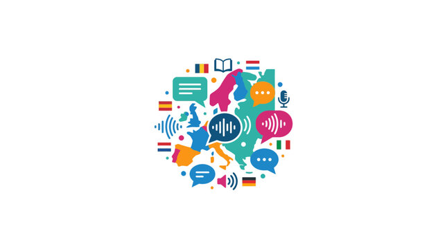 Europe Languages Communication Concept - Map of Europe with Speech Bubbles