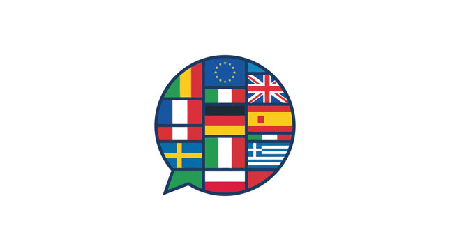 European Union Flags in Speech Bubble - Multilingual Communication Concept