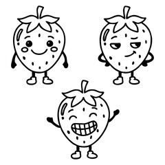 Fototapeta premium Strawberry line art with various expressions