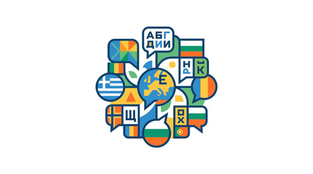 Global Communication Concept: Languages, Flags and Earth