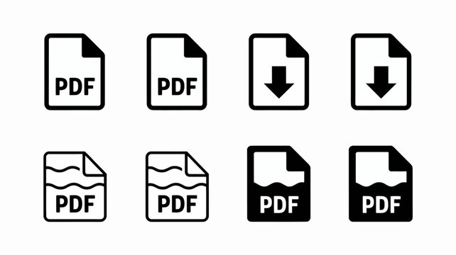 Pdf Document Icons Flat Black Silhouette On White Background