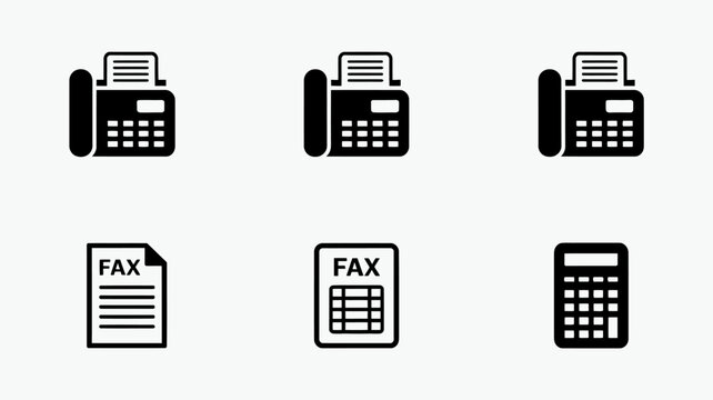 Office Equipment Icons Fax Machine Telephone And Calculator Set