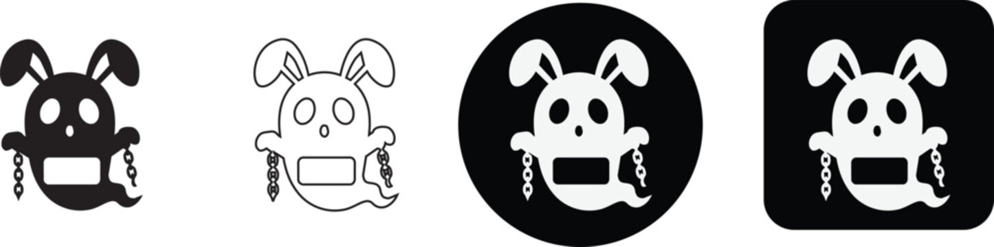 Spooky skull ghost with rabbit ears vector icon pack for halloween button designs