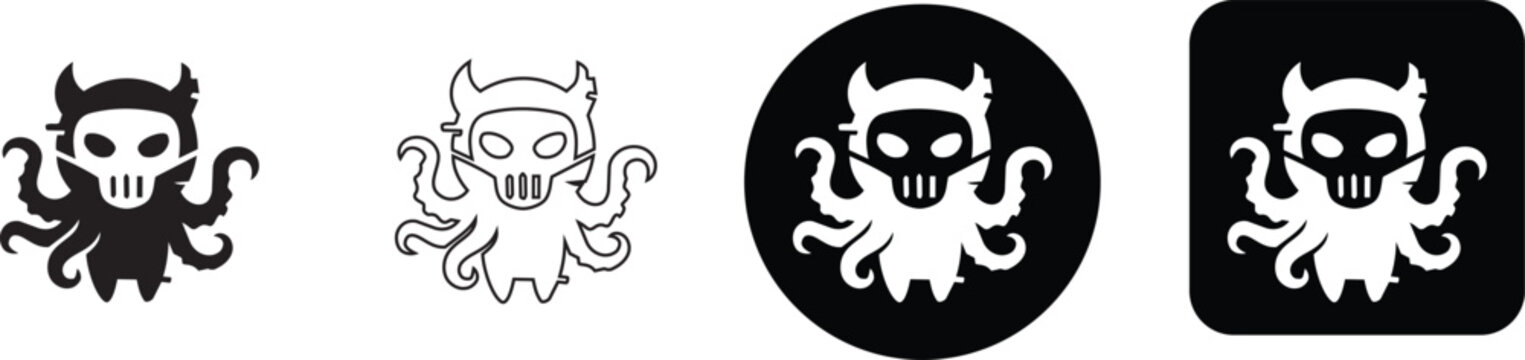Mythical skull face cthulhu octopus monster icons pack for dark gaming avatar emblems