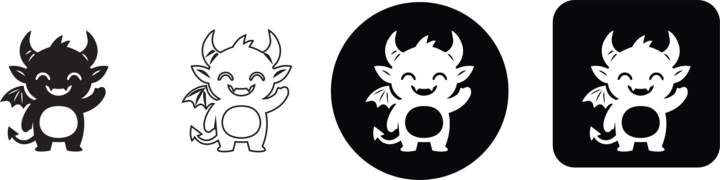 Cute smiling little devil dragon mascot vector icon set for kid game interface design