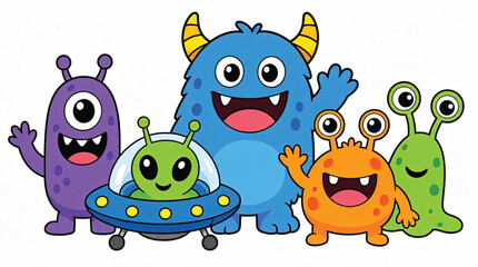 Obraz premium Colorful cartoon monsters and alien friends.