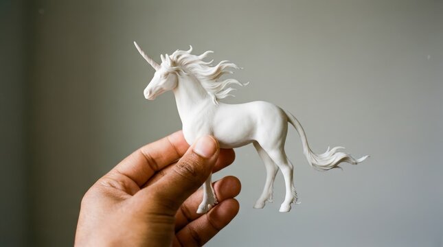 Hand holding small white ceramic unicorn figurine.